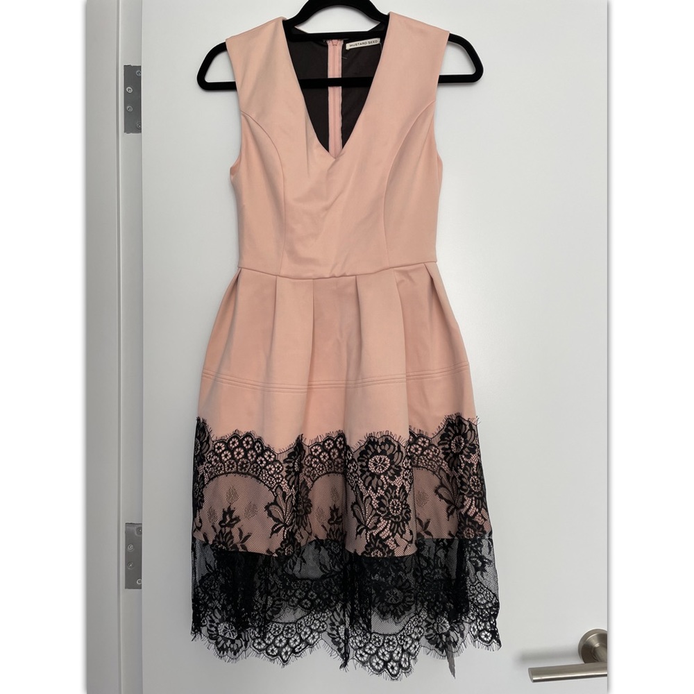 Mustard Seed peachy pink and black lace dress